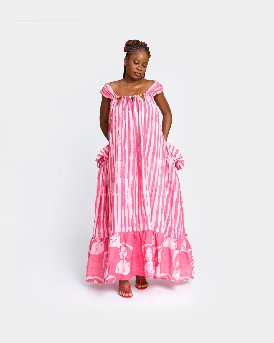Pink-Stripe Beaded Boubou