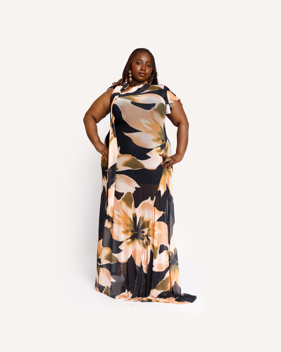 Cream Petal Sling-Shoulder Maxi Dress
