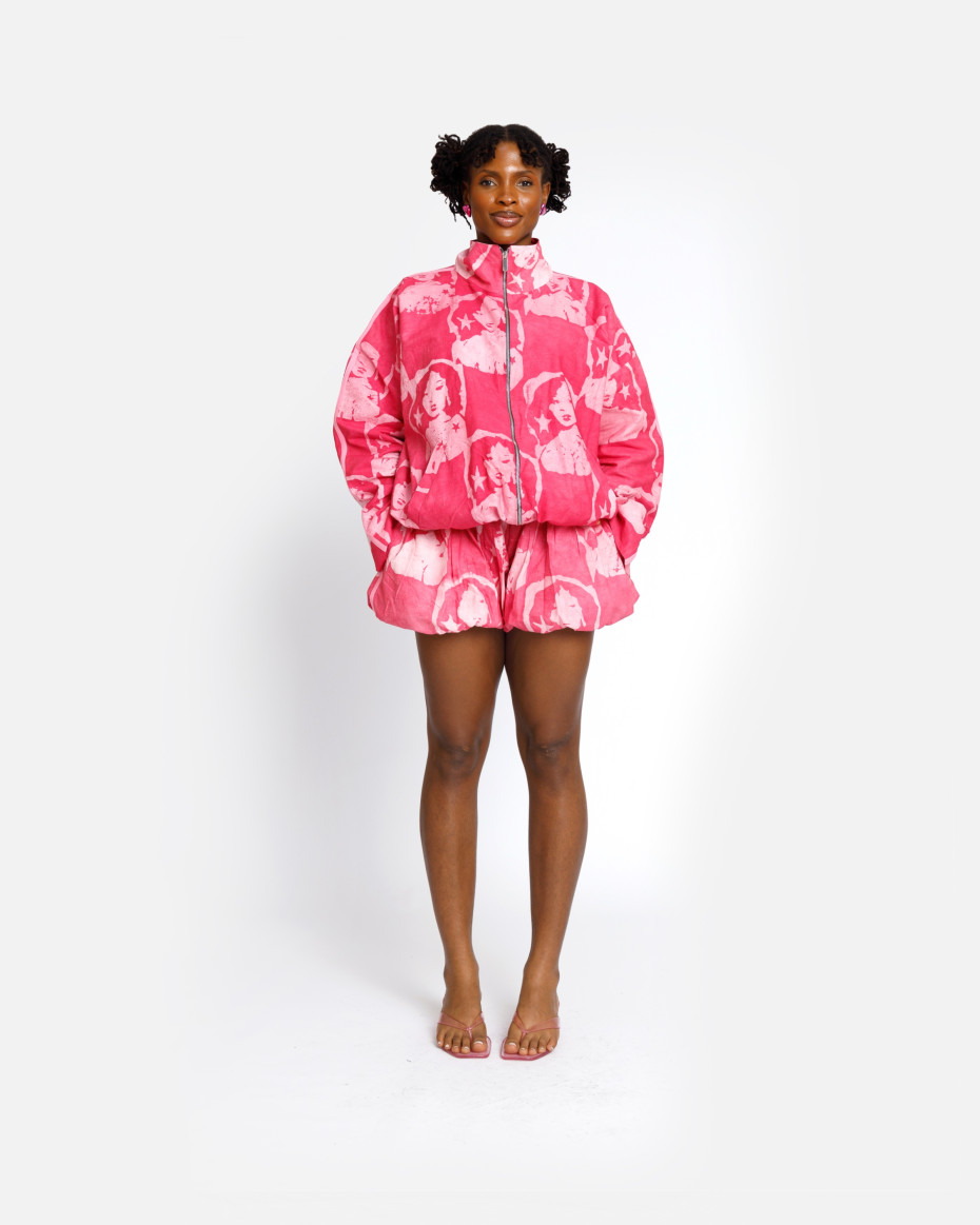 Rose-Pink Babe Windbreaker Shorts Set, image 1