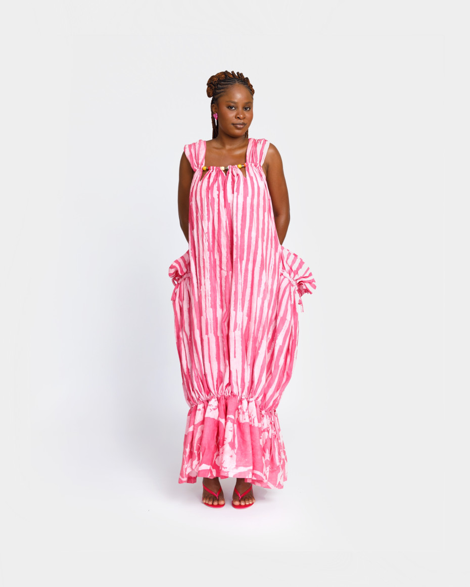 Pink-Stripe Beaded Boubou