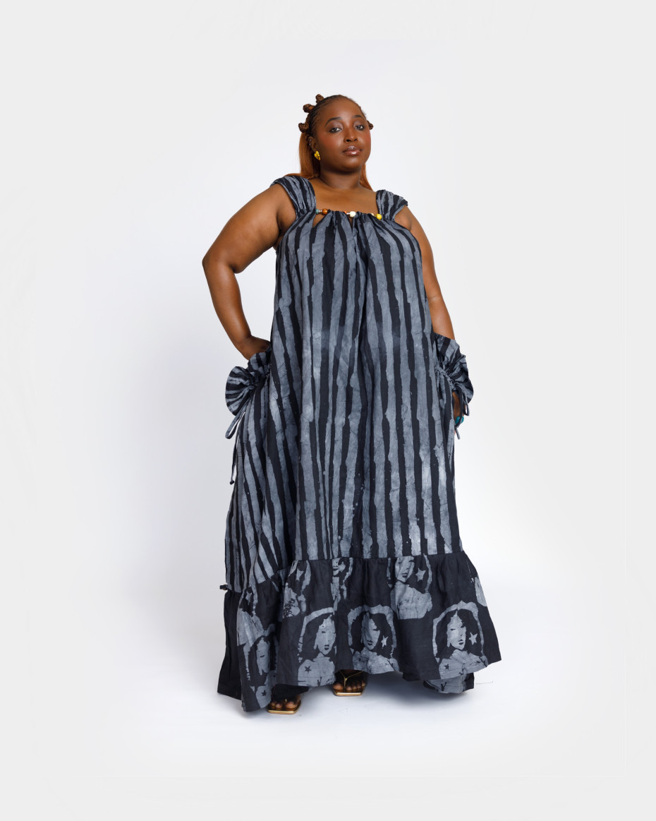 Grey-Stripe Beaded Boubou