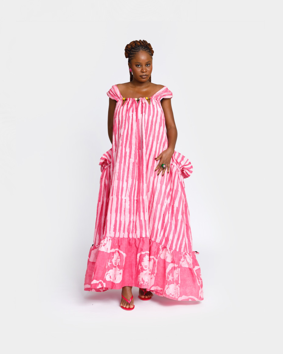 Pink-Stripe Beaded Boubou, image 1