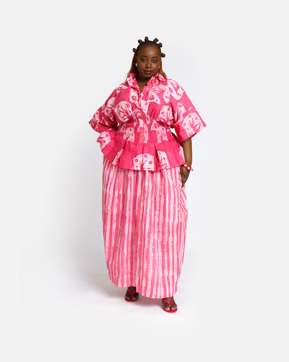 Rose-Pink Clock-It Peplum Maxi Skirt Set, image 1
