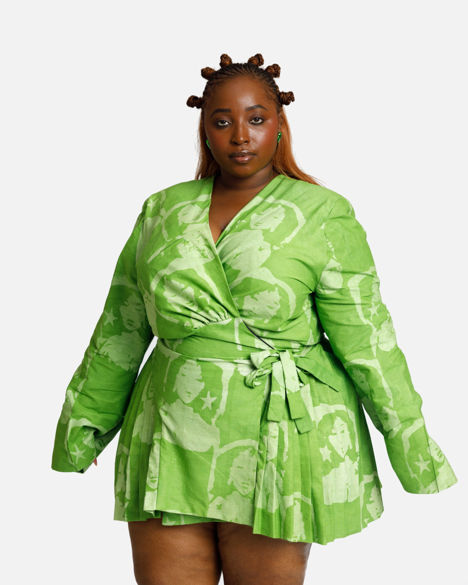 Green-Stripe Blazer Wrap-Dress, image 1