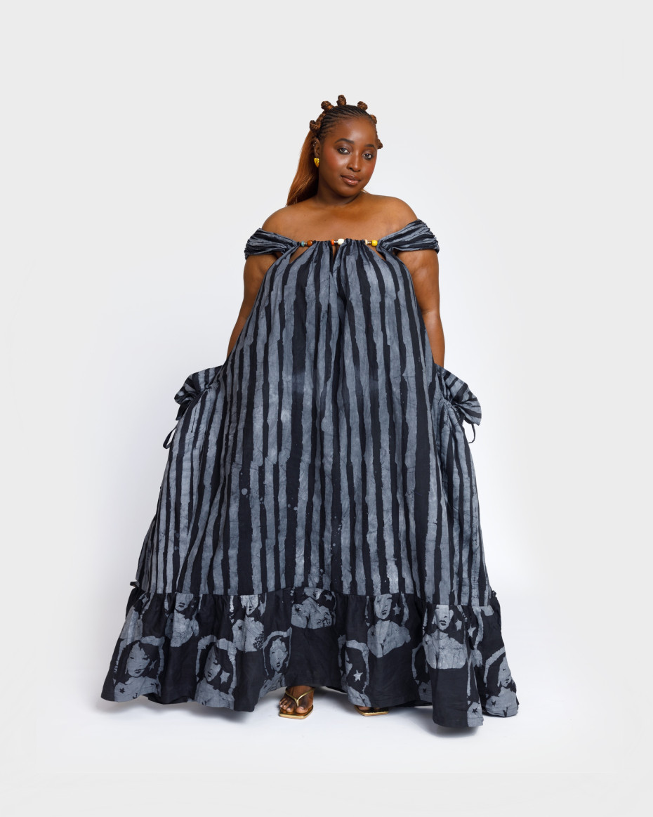 Grey-Stripe Beaded Boubou