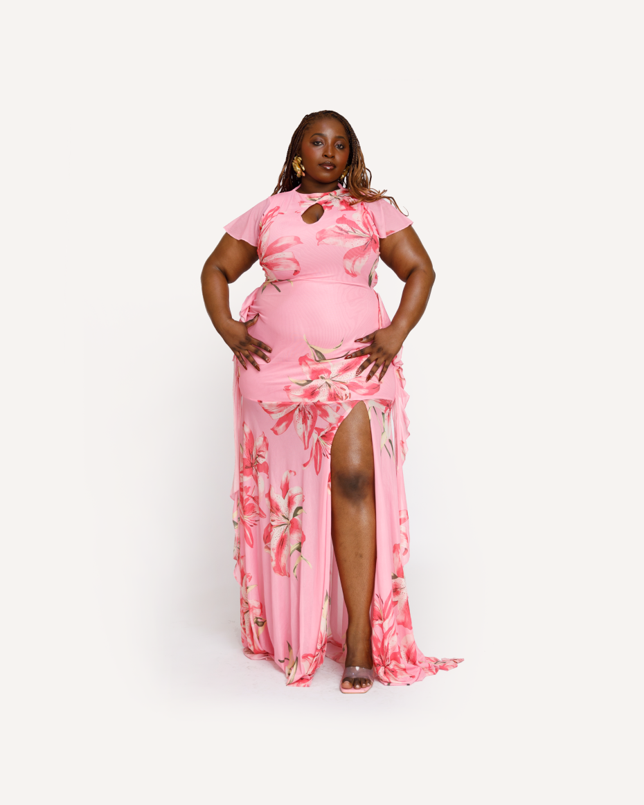 Blush Petal Figure-Flattering Maxi Dress