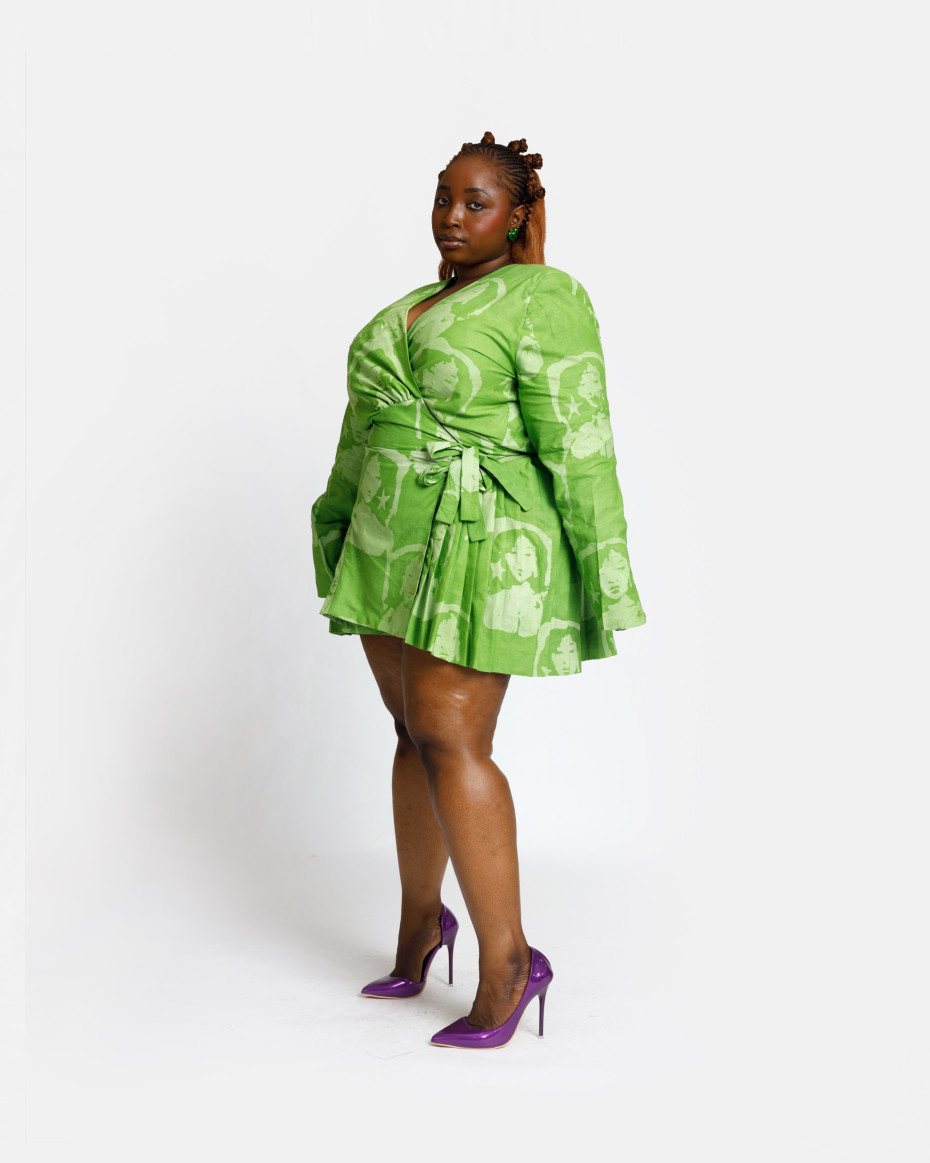 Green-Stripe Blazer Wrap-Dress