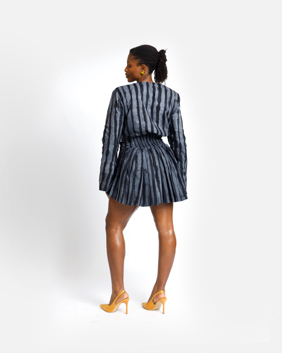 Grey-Stripe Blazer Wrap-Dress