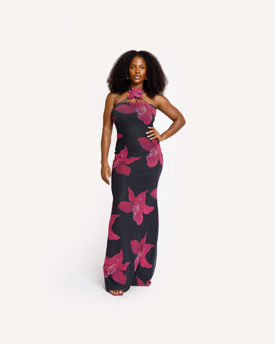 Ruby-Pink Petal Maxi Dress