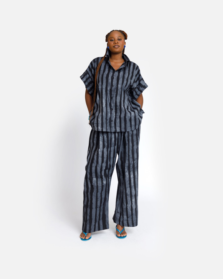 Grey-Stripe Baggy Shirt & Pants Set, image 1
