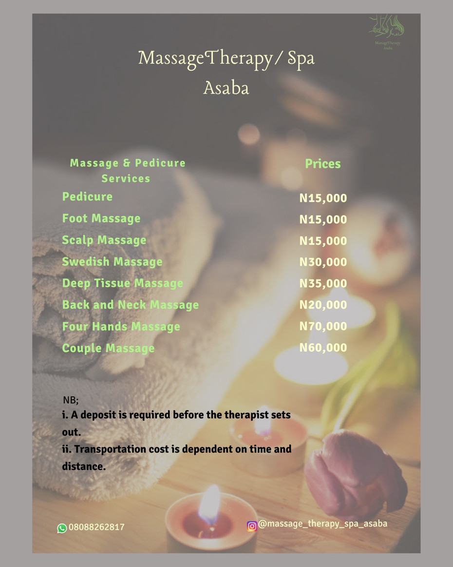 Price List Massage Therapy -- Powered by Bumpa!