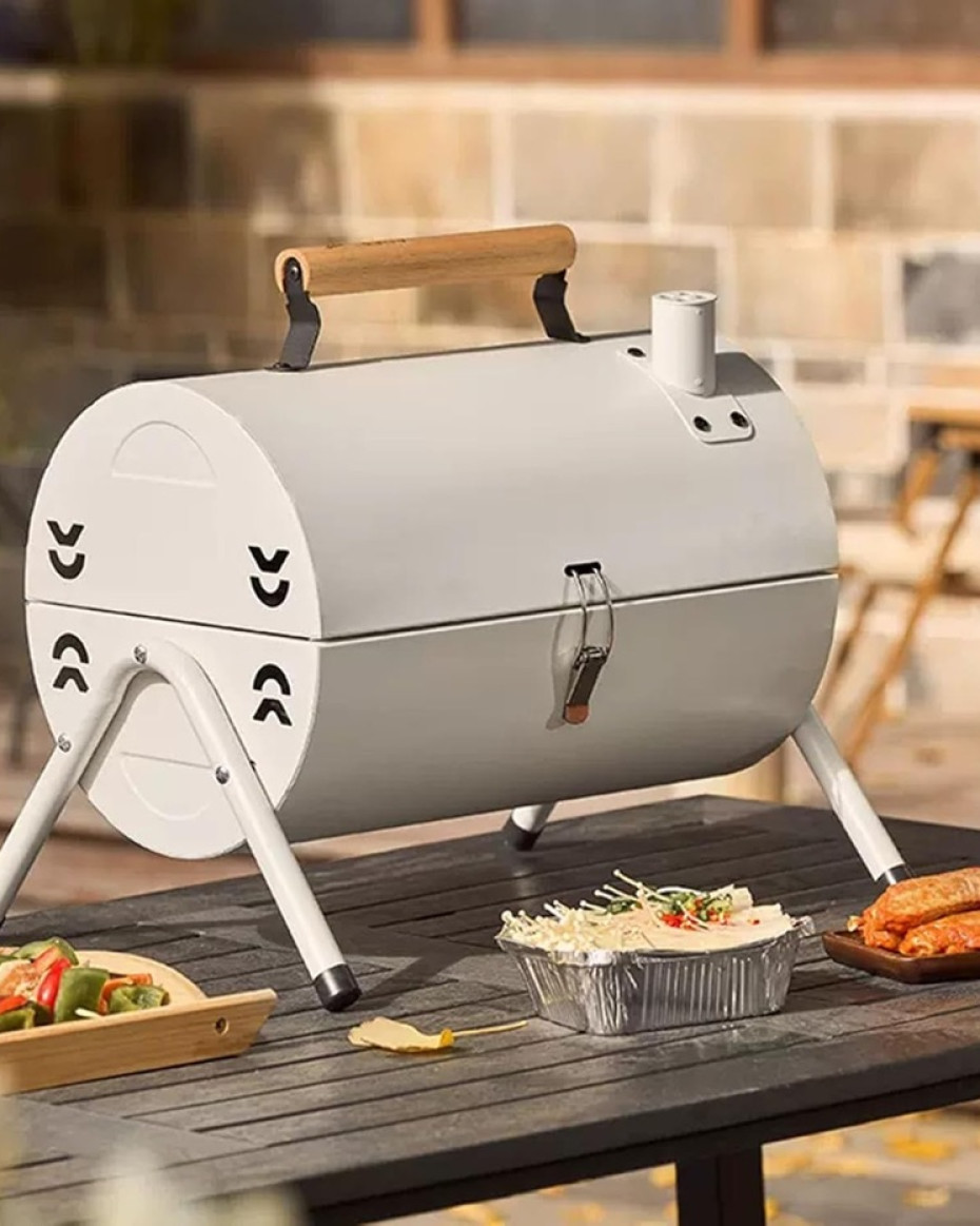 BBQ Barbecue Grill, Portable BBQ Charcoal Barbecue Grill, Barbecue Grill  for Outdoor Camping Garden Picnic Trip Beach, with Handle,White