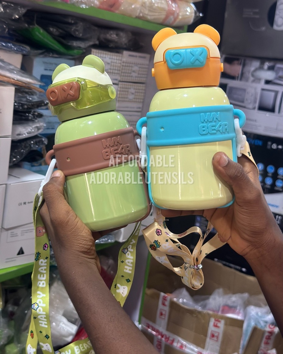 Stainless Steel Cute OX Bear Straw Sipper Thermos Bottle With Soft Silicone  Cover Sleeve 500ml