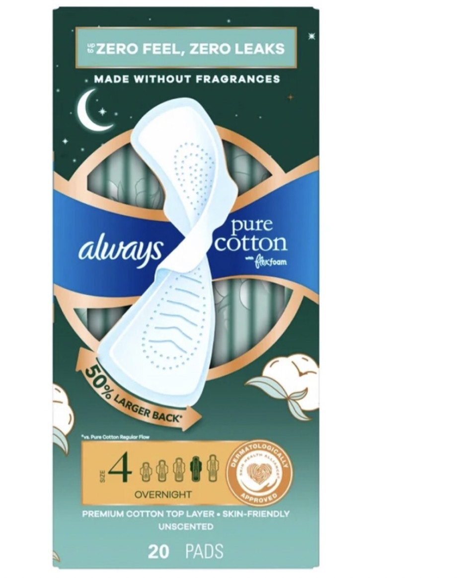 Always Pure Cotton Size 4 Overnight Pad