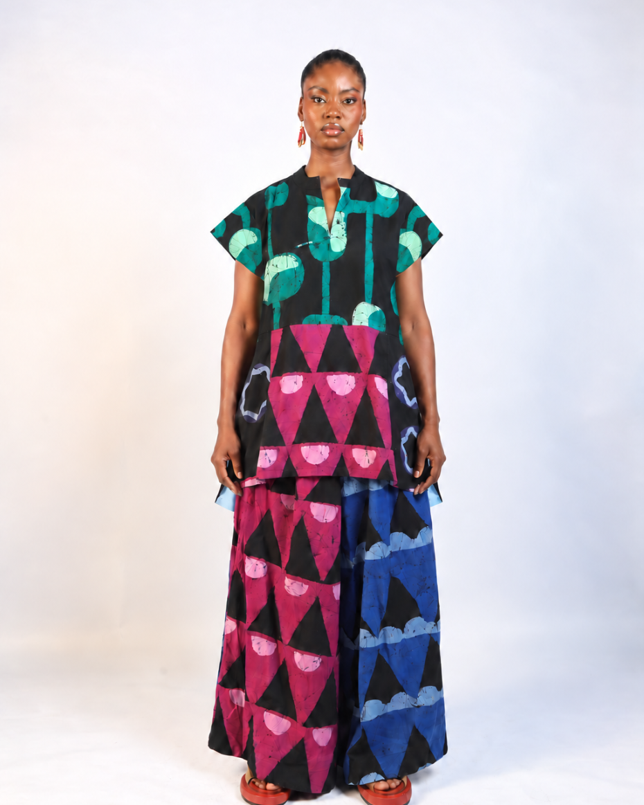 GREEN AND MAGENTA MULTICOLOURED OSAKA BLOUSE