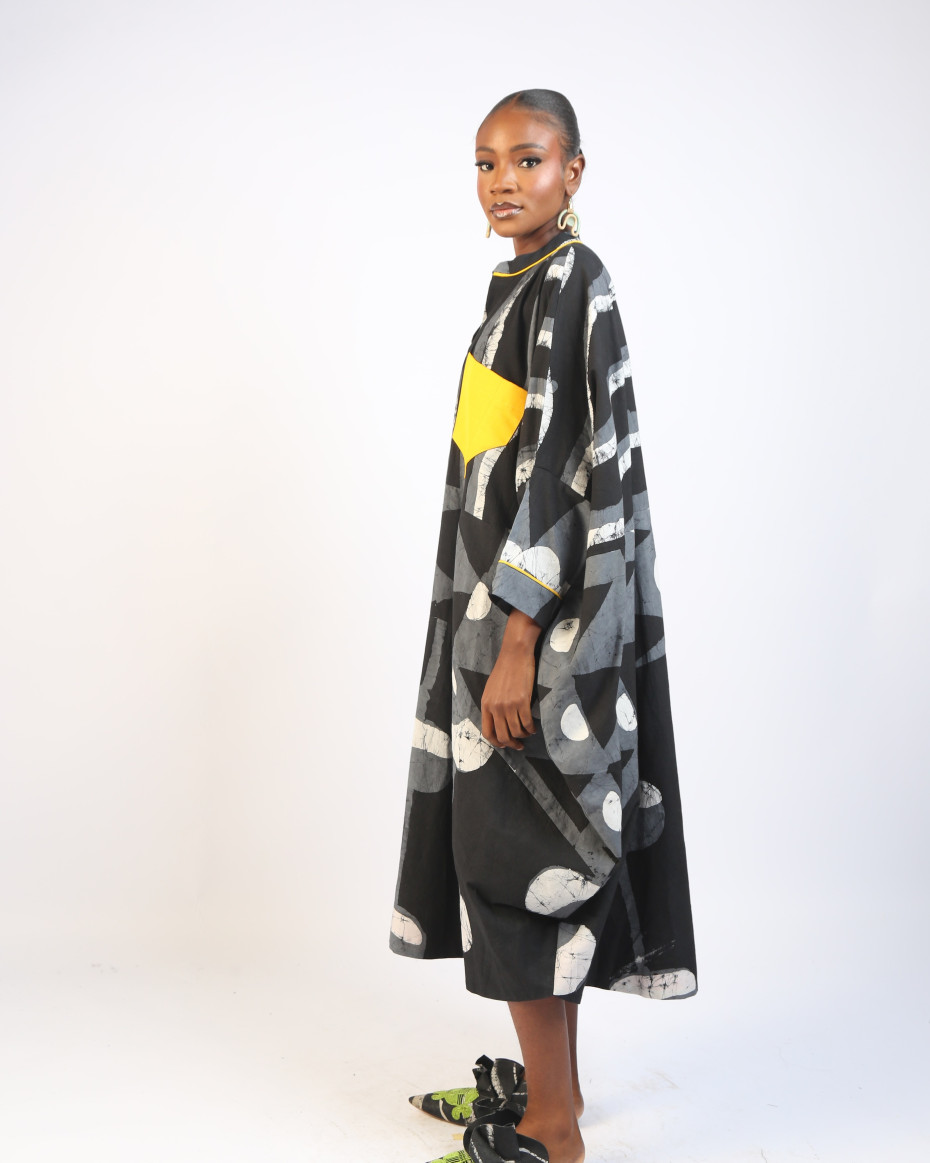 WHITE, GREY AND BLACK MULTIPRINT BUBA KAFTAN