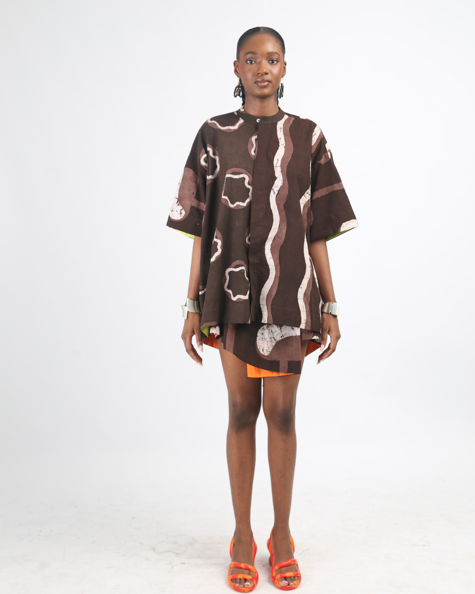 WHITE AND BROWN MULTIPRINT SHIRT