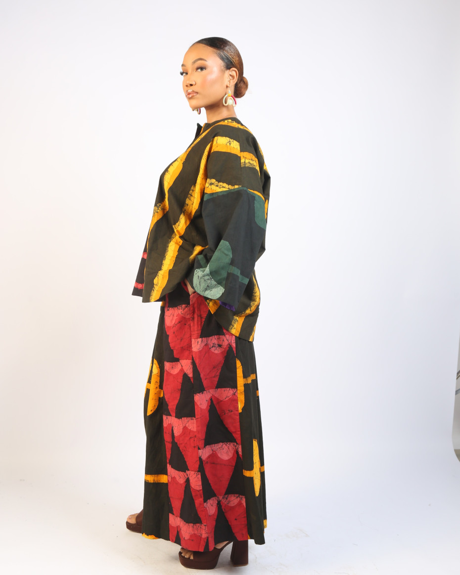 RED AND GOLDEN YELLOW MULTICOLOURED STRIP PANTS