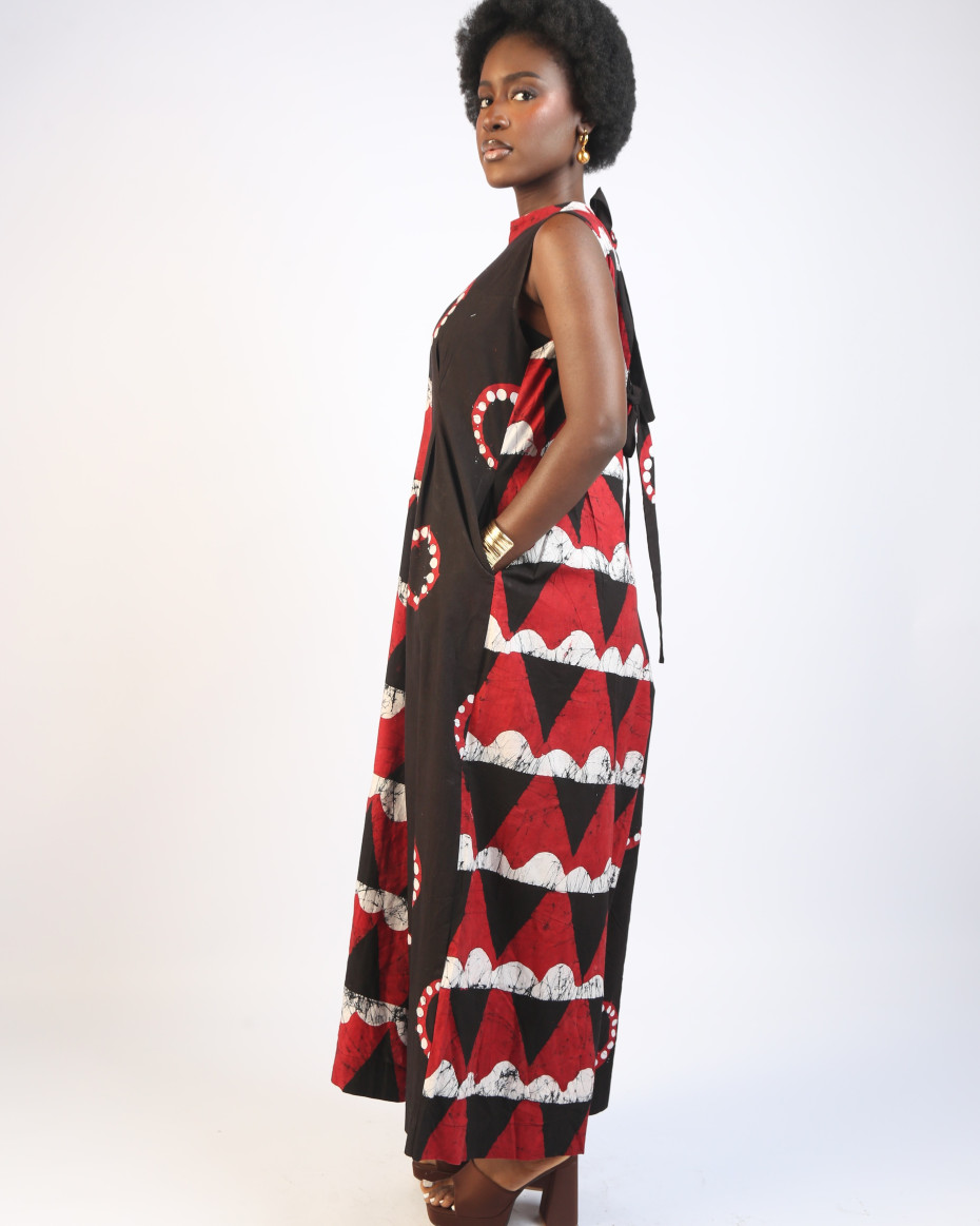 WHITE, RED AND BLACK MULTIPRINT JUMPSUIT