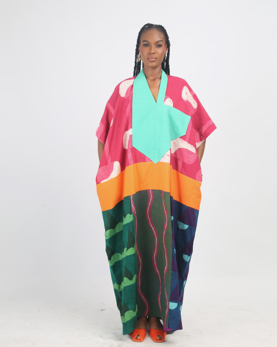 WHITE, PINK AND PINK MULTICOLOURED AGBADA WITH SEAGREEN ASO-OKE