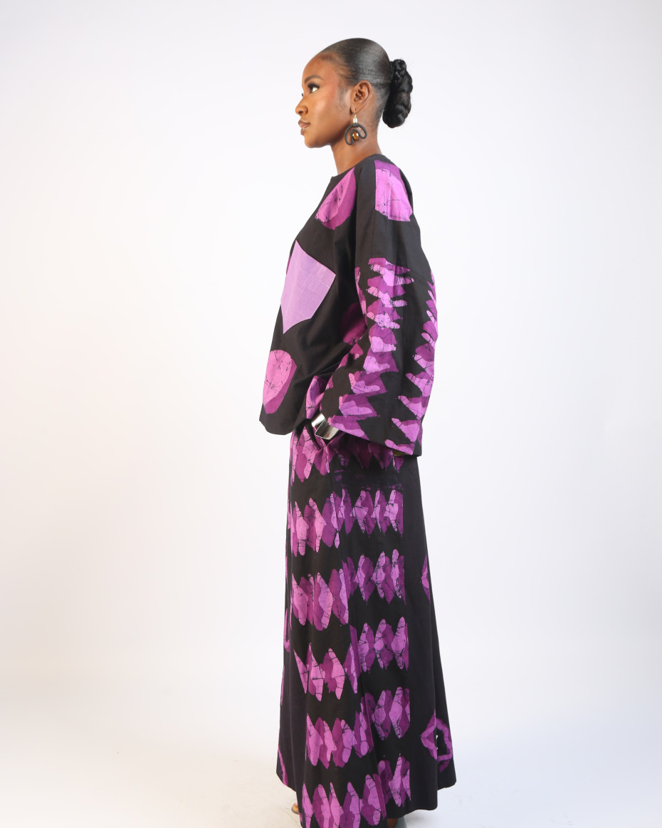 MAGENTA AND BLACK MULTIPRINT BUBA TOP