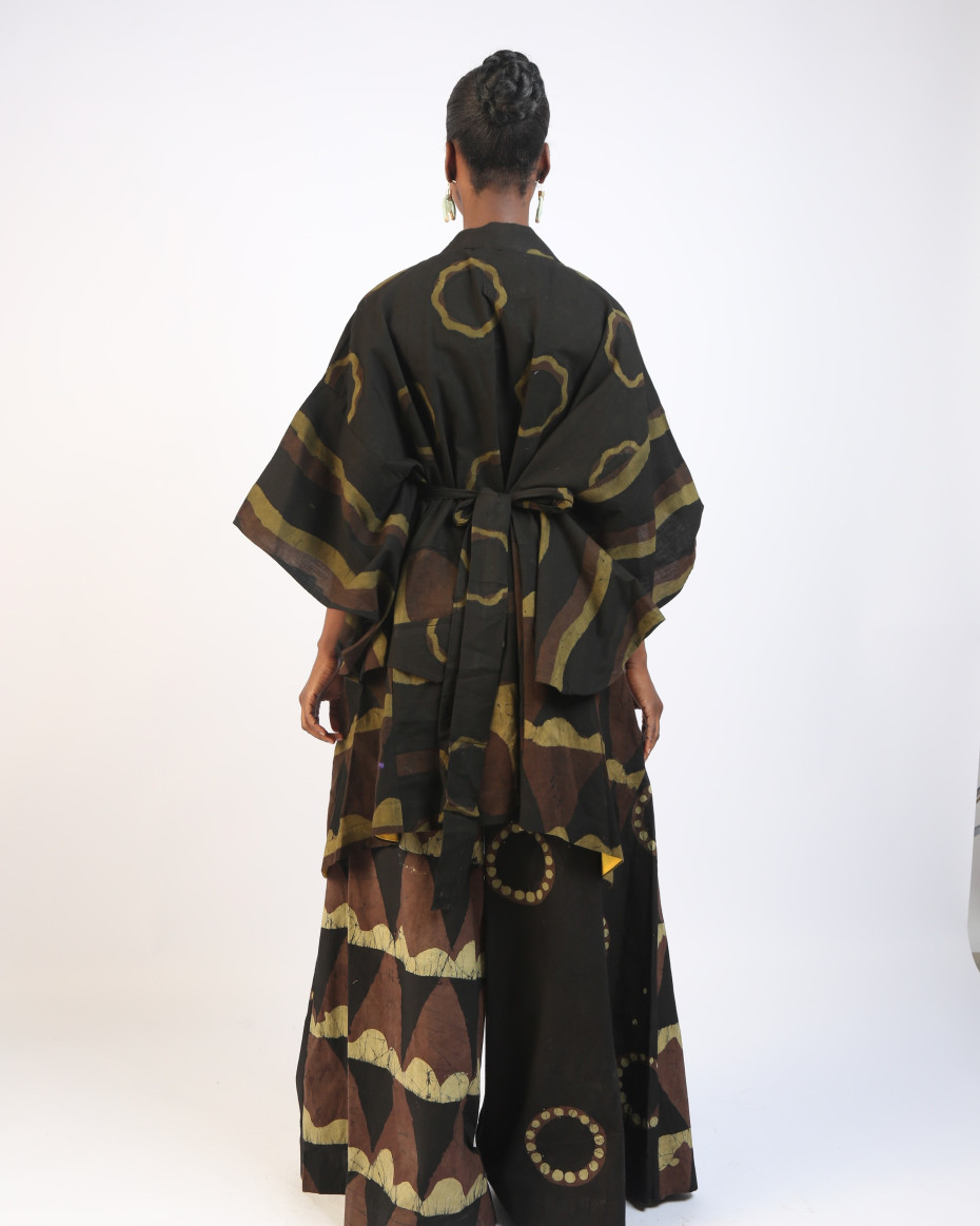 KHAKI, BROWN AND BLACK MULTIPRINT OSAKA BLOUSE