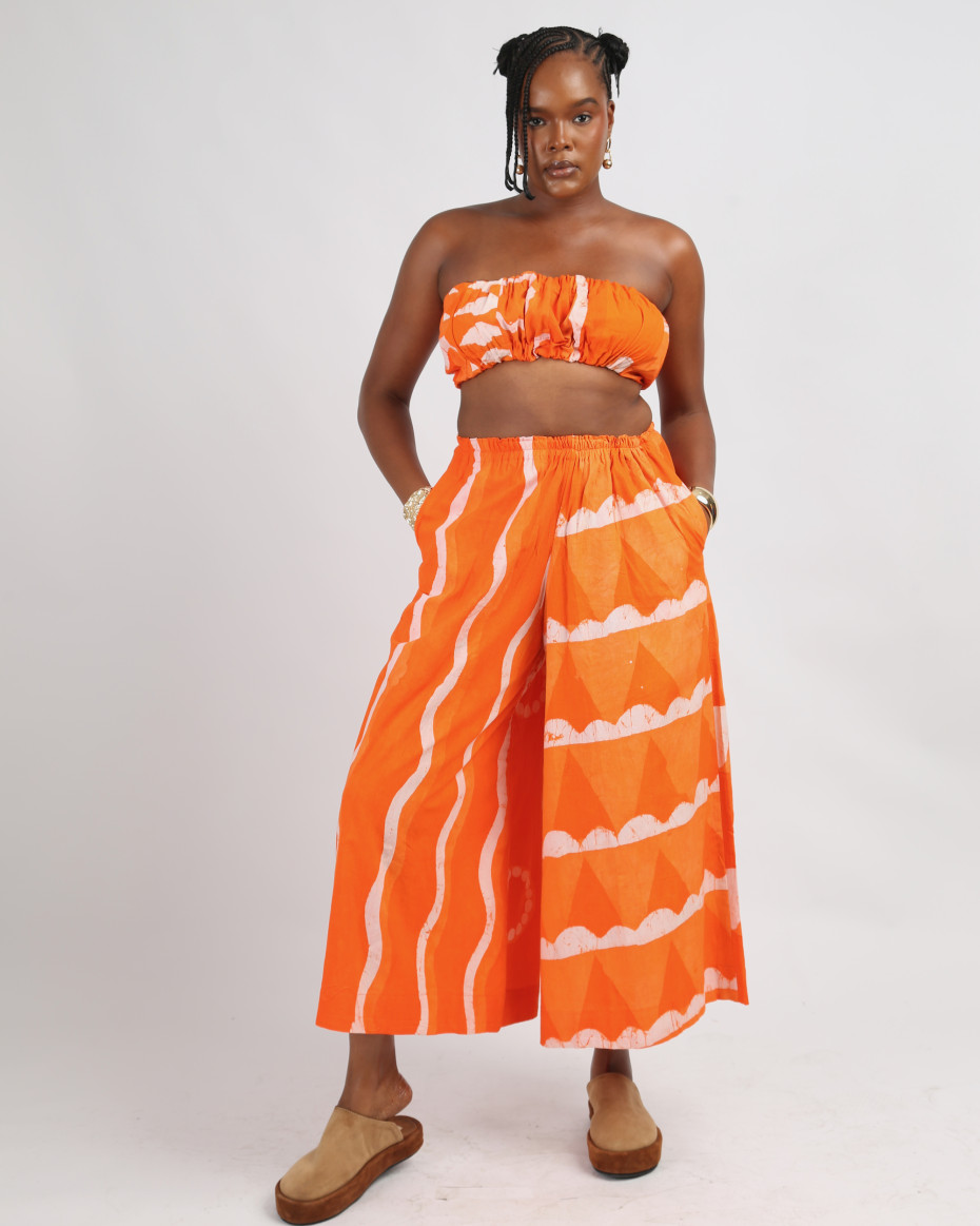 WHITE AND TANGERINE MULTIPRINT BUBA CULOTTES