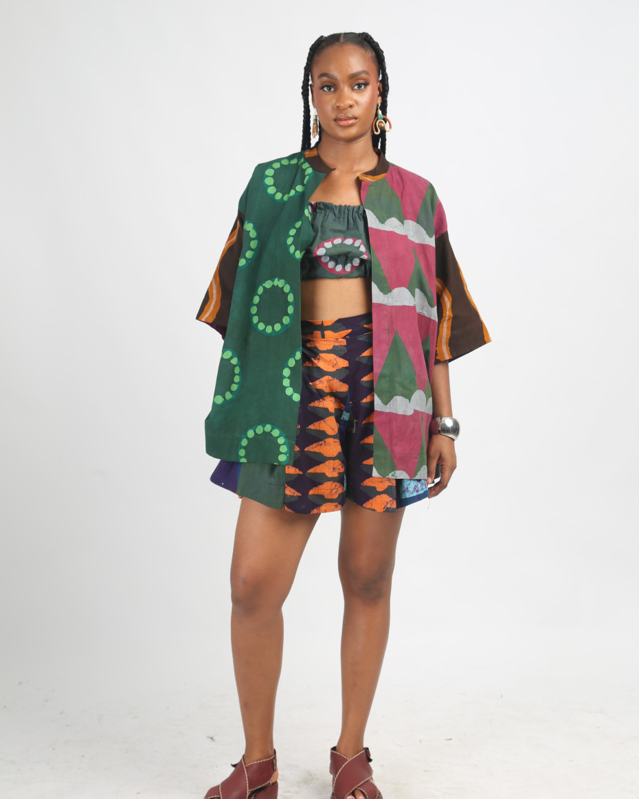 PEACH, TEAL AND PURPLE MULTICOLOURED WIDE LEG SHORTS