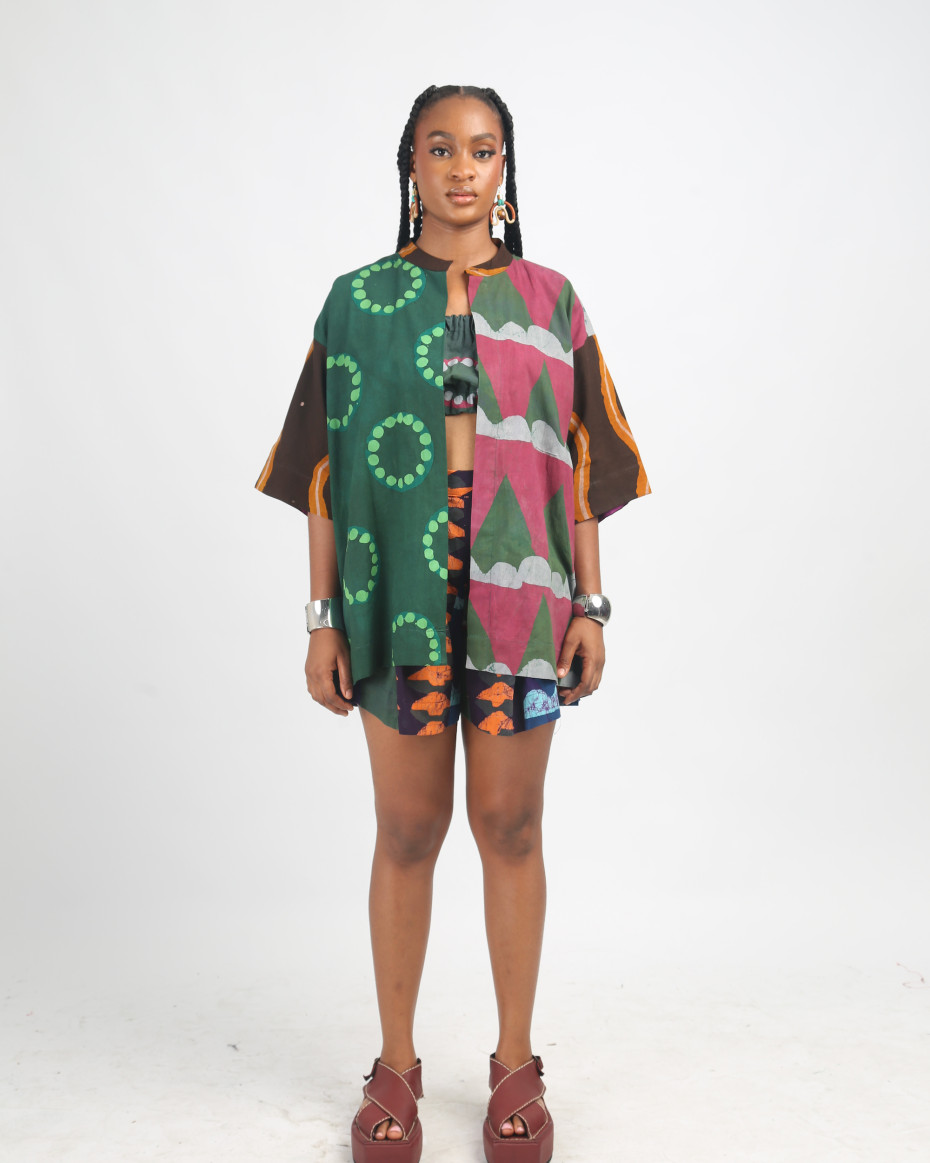PEACH, TEAL AND PURPLE MULTICOLOURED WIDE LEG SHORTS