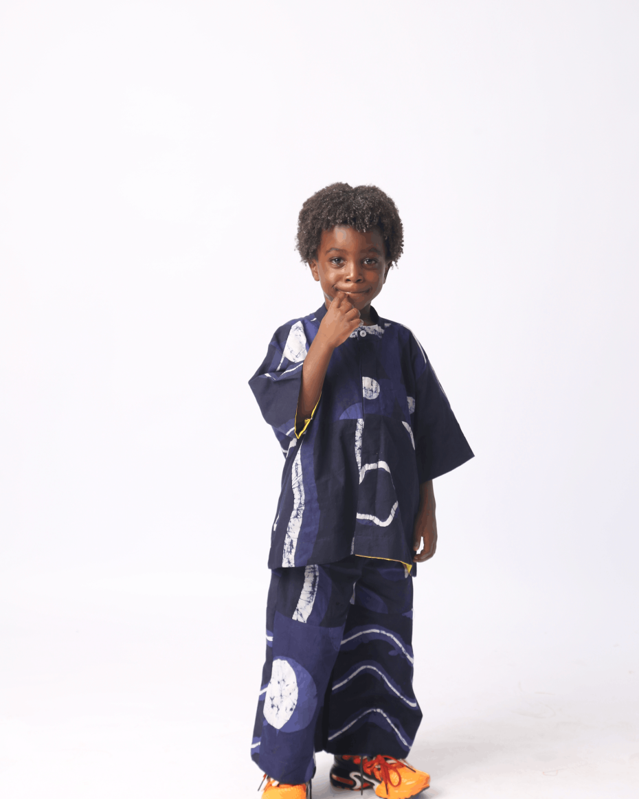 KIDS WHITE AND NAVY BLUE MULTIPRINT CULOTTES