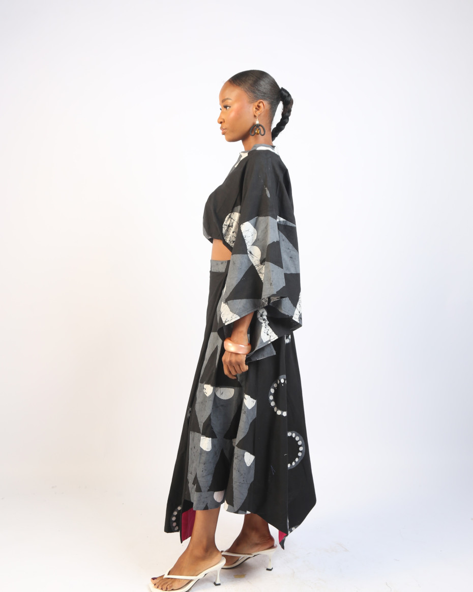 WHITE, GREY AND BLACK MULTIPRINT MIDI IRO SKIRT