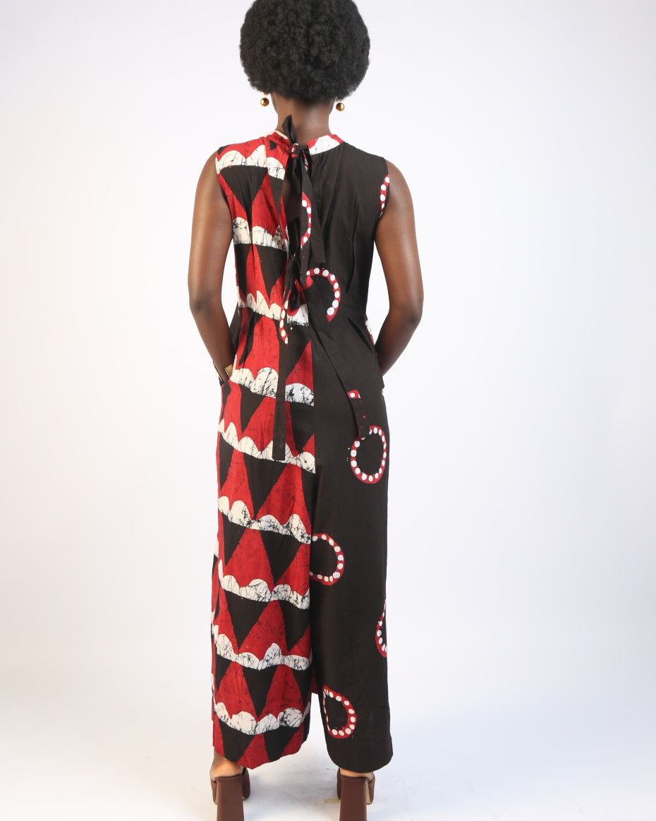WHITE, RED AND BLACK MULTIPRINT JUMPSUIT