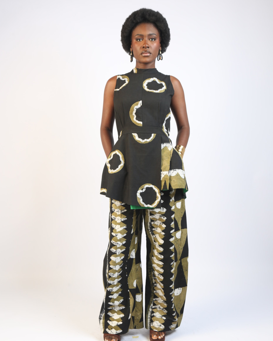 KHAKI AND BLACK MULTIPRINT MINI IRO DRESS