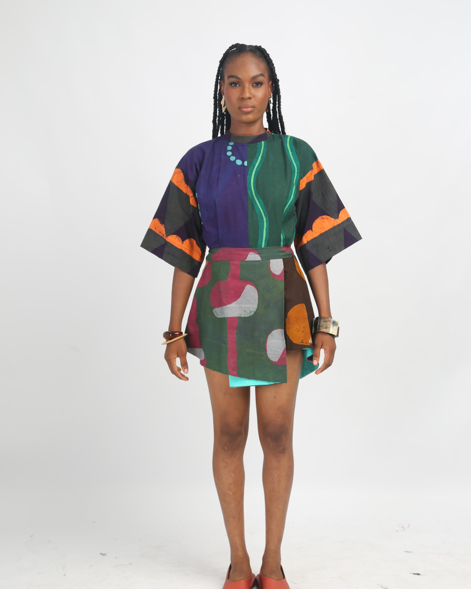 GREY, PINK AND OLIVE MULTICOLOURED MINI IRO DRESS