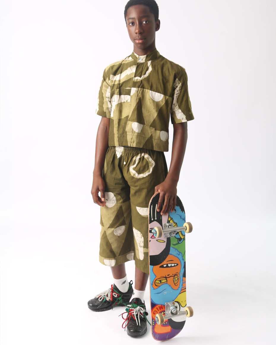 KIDS WHITE AND KHAKI MULTIPRINT SHIRT