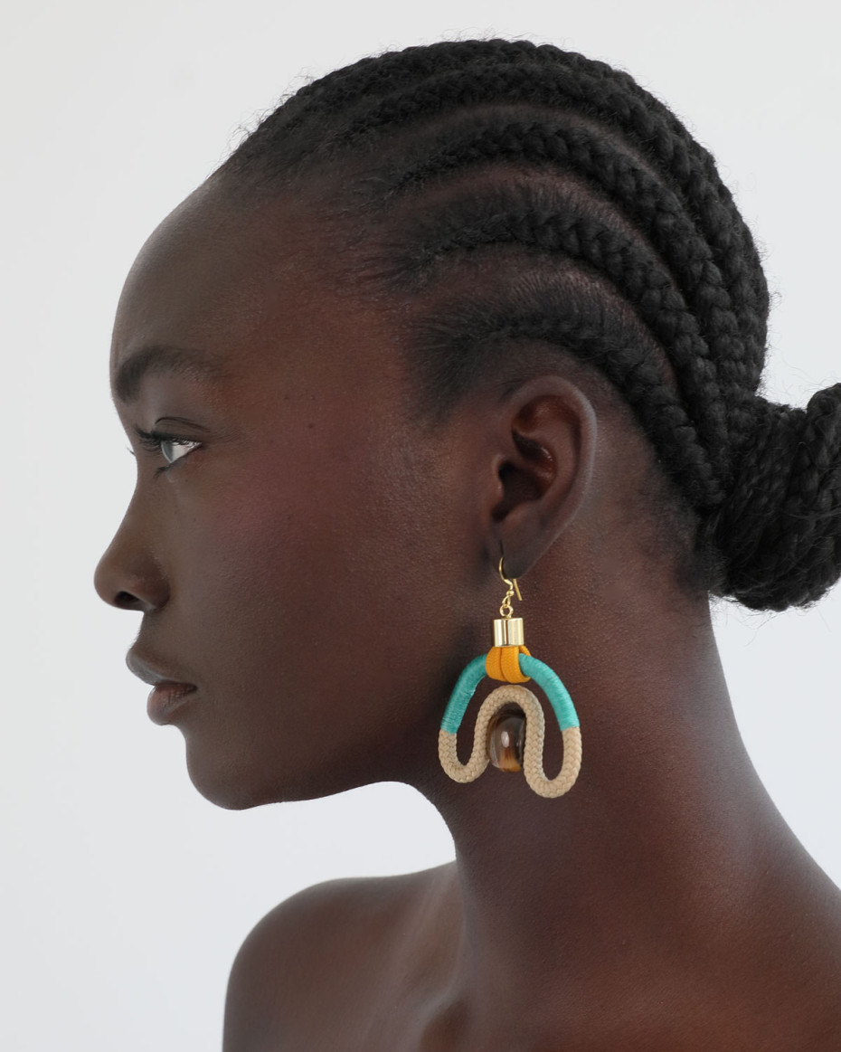 CALABASH EARRINGS BEIGE AQUA MUSTARD TIGERS EYE