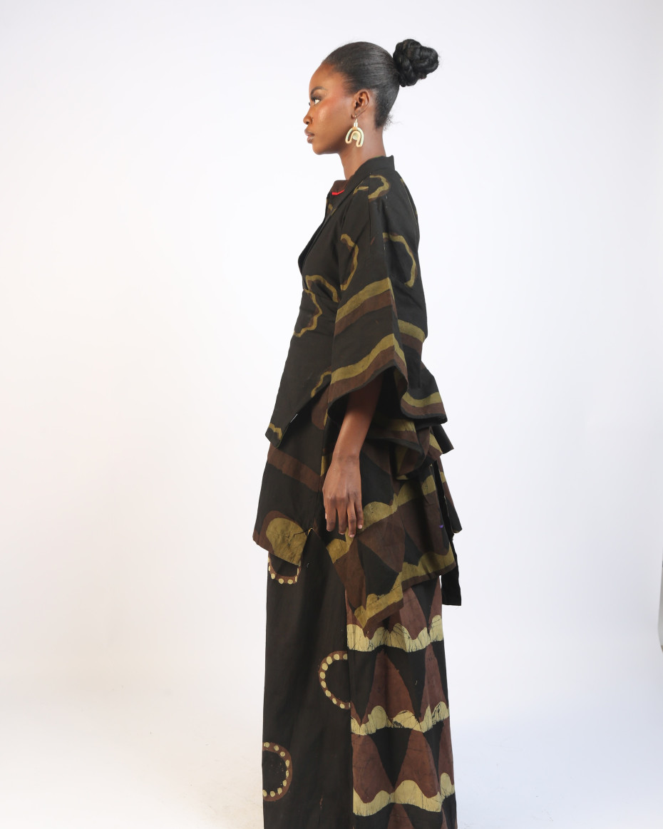 KHAKI, BROWN AND BLACK MULTIPRINT OSAKA BLOUSE