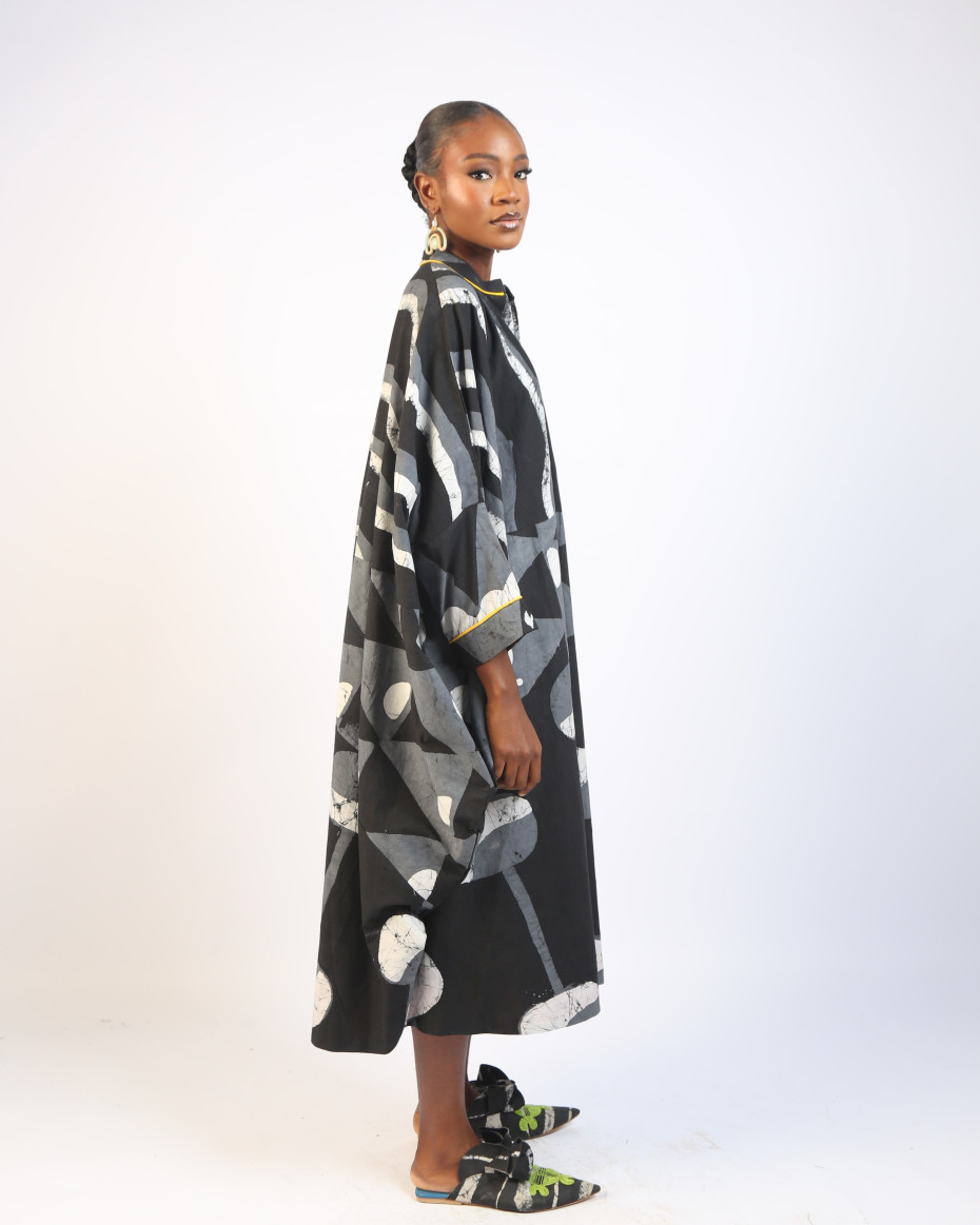 WHITE, GREY AND BLACK MULTIPRINT BUBA KAFTAN