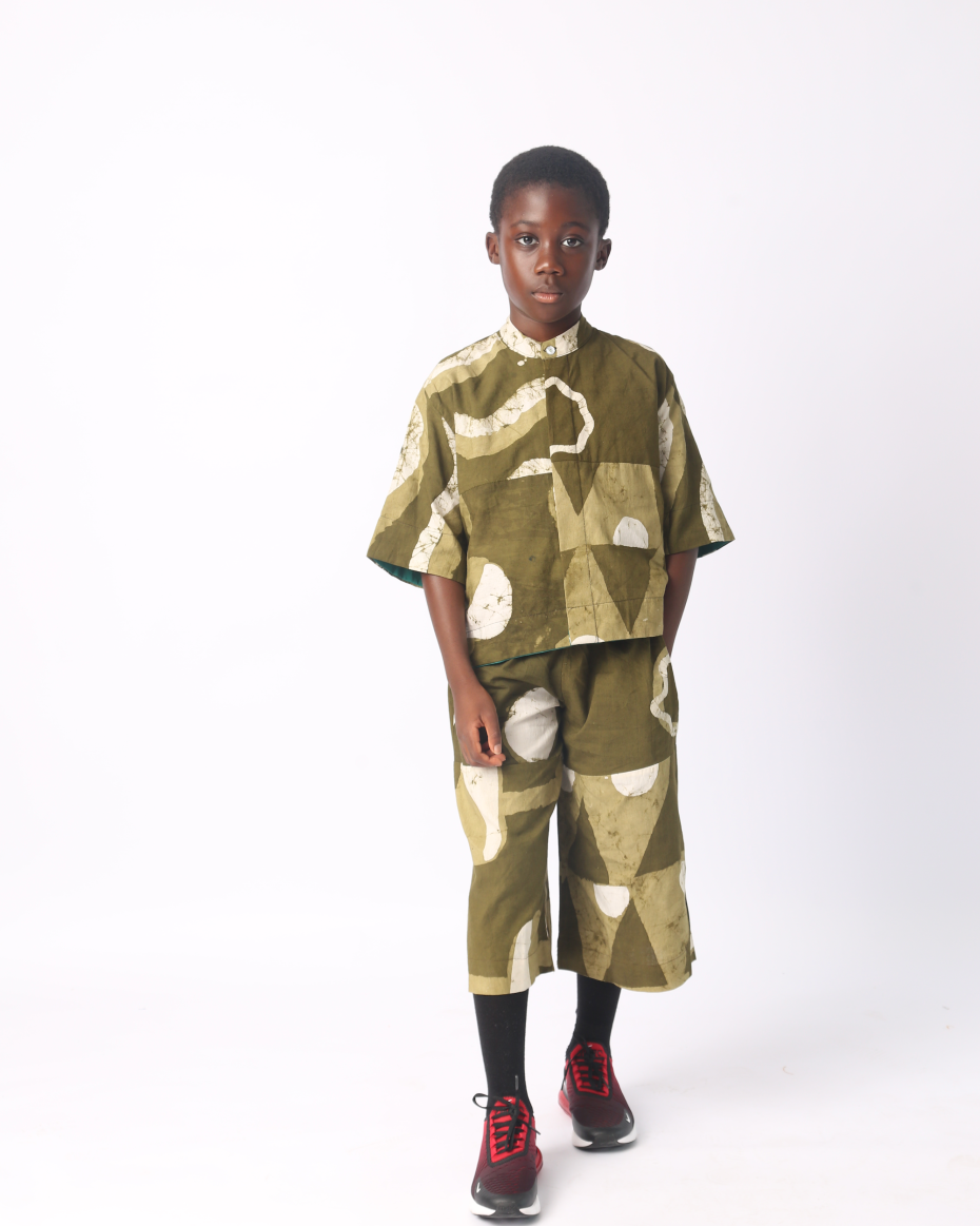 KIDS WHITE AND KHAKI MULTIPRINT SHIRT