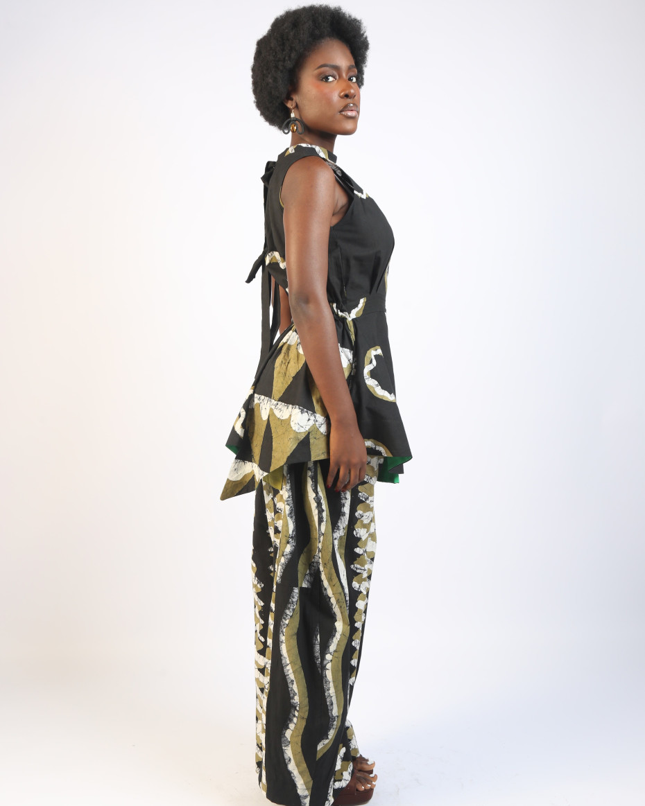 KHAKI AND BLACK MULTIPRINT MINI IRO DRESS