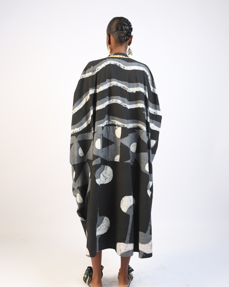 WHITE, GREY AND BLACK MULTIPRINT BUBA KAFTAN