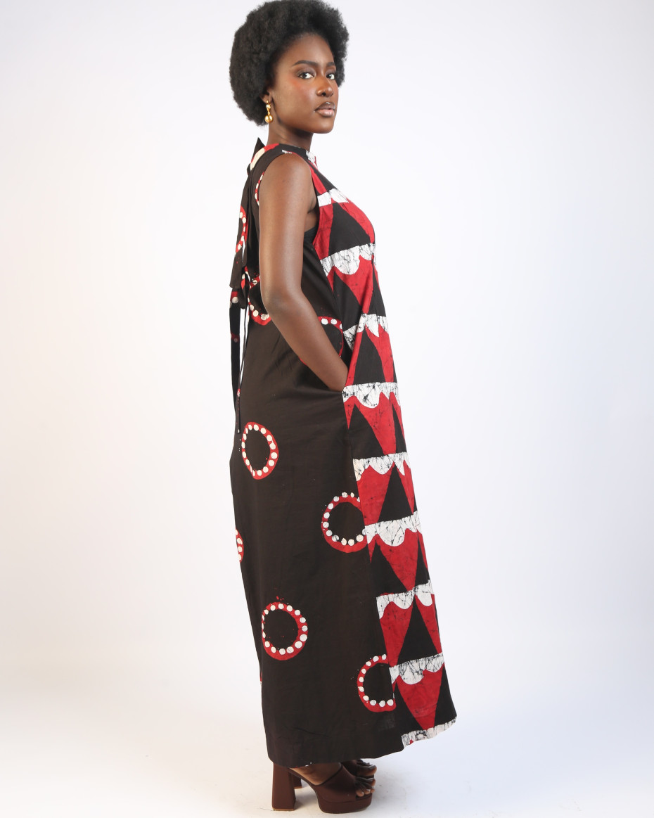 WHITE, RED AND BLACK MULTIPRINT JUMPSUIT