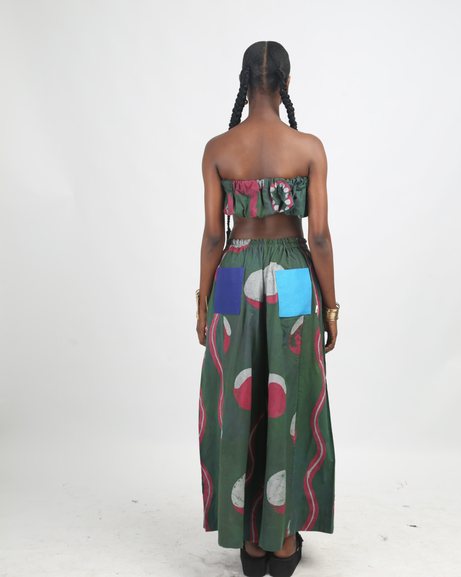GREY, PINK AND OLIVE MULTIPRINT BANDEAU TOP