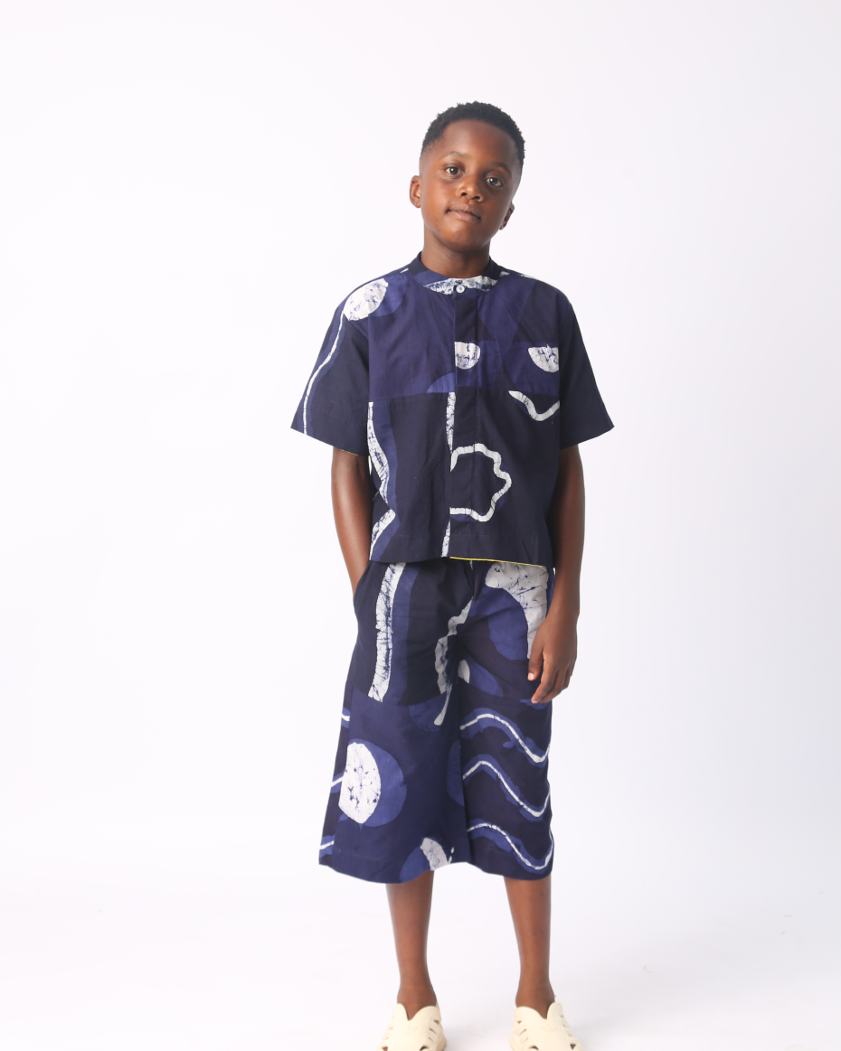 KIDS WHITE AND NAVY BLUE MULTIPRINT CULOTTES