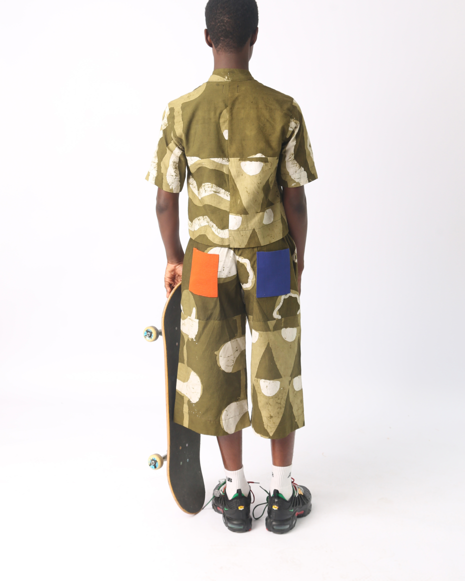 KIDS WHITE AND KHAKI MULTIPRINT SHIRT