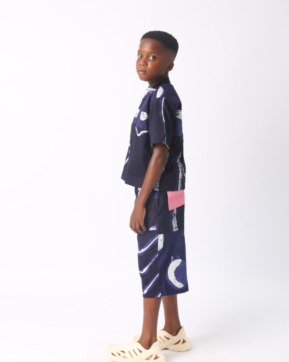 KIDS WHITE AND NAVY BLUE MULTIPRINT CULOTTES