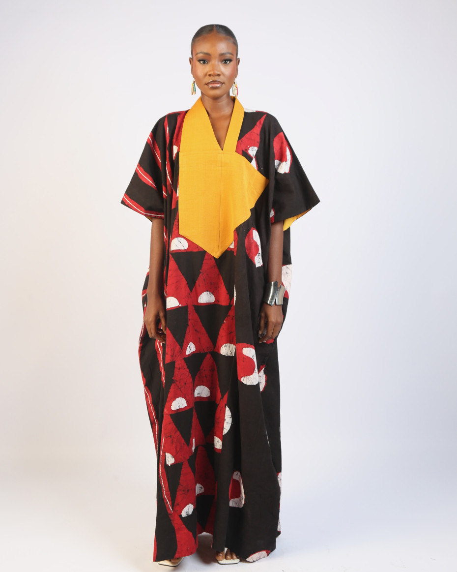 WHITE, RED AND BLACK AGBADA WITH ASOOKE
