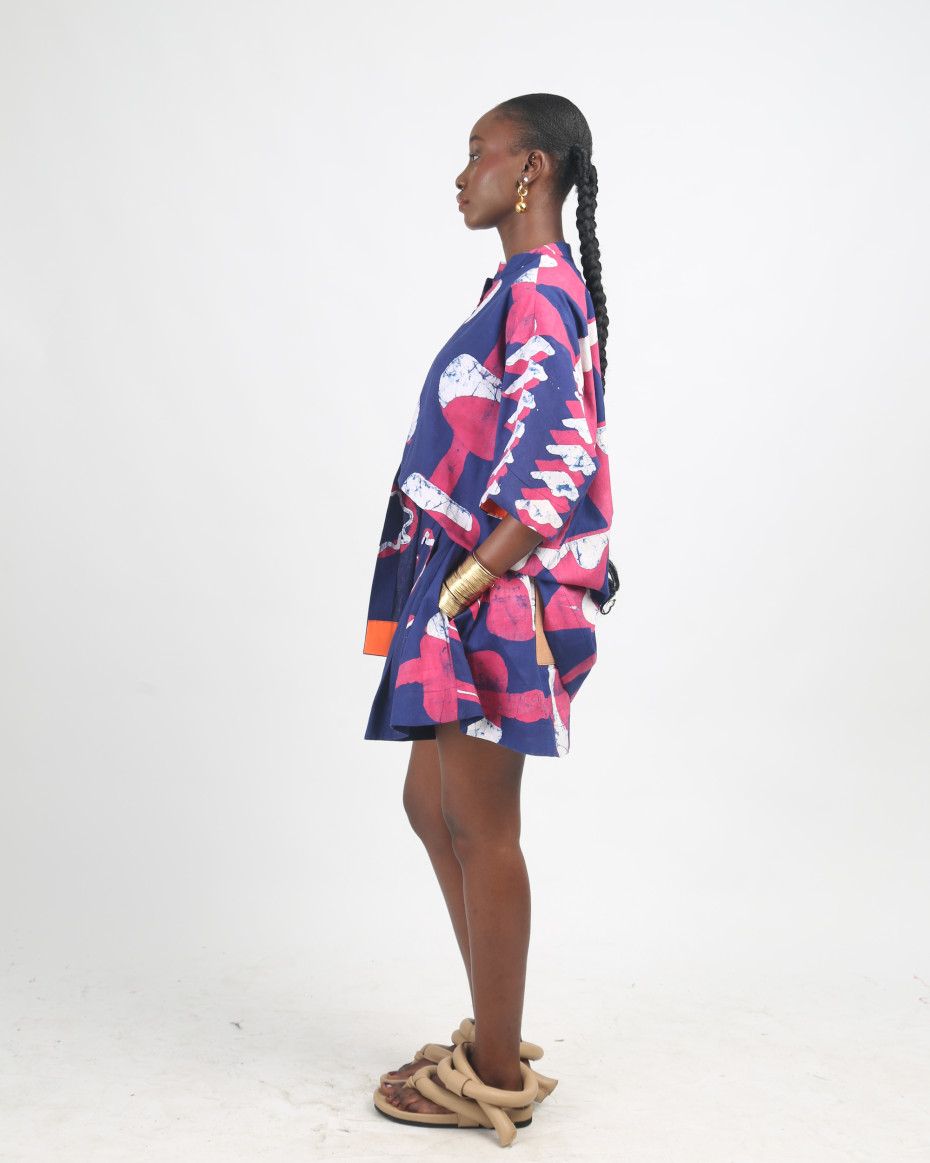 WHITE, PINK AND TEAL MULTIPRINT SHIRT