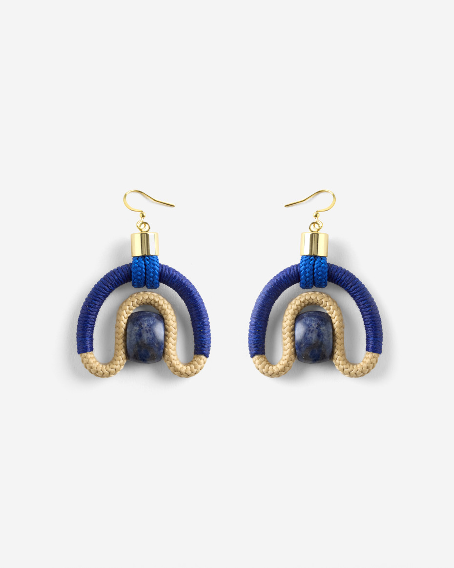 CALABASH EARRINGS BEIGE BLUE SODALITE