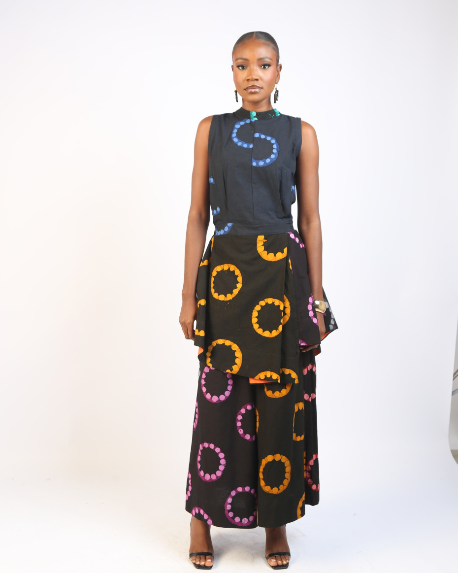 BLUE AND GOLDEN YELLOW MULTICOLOURED SLEEVELESS MINI IRO DRESS